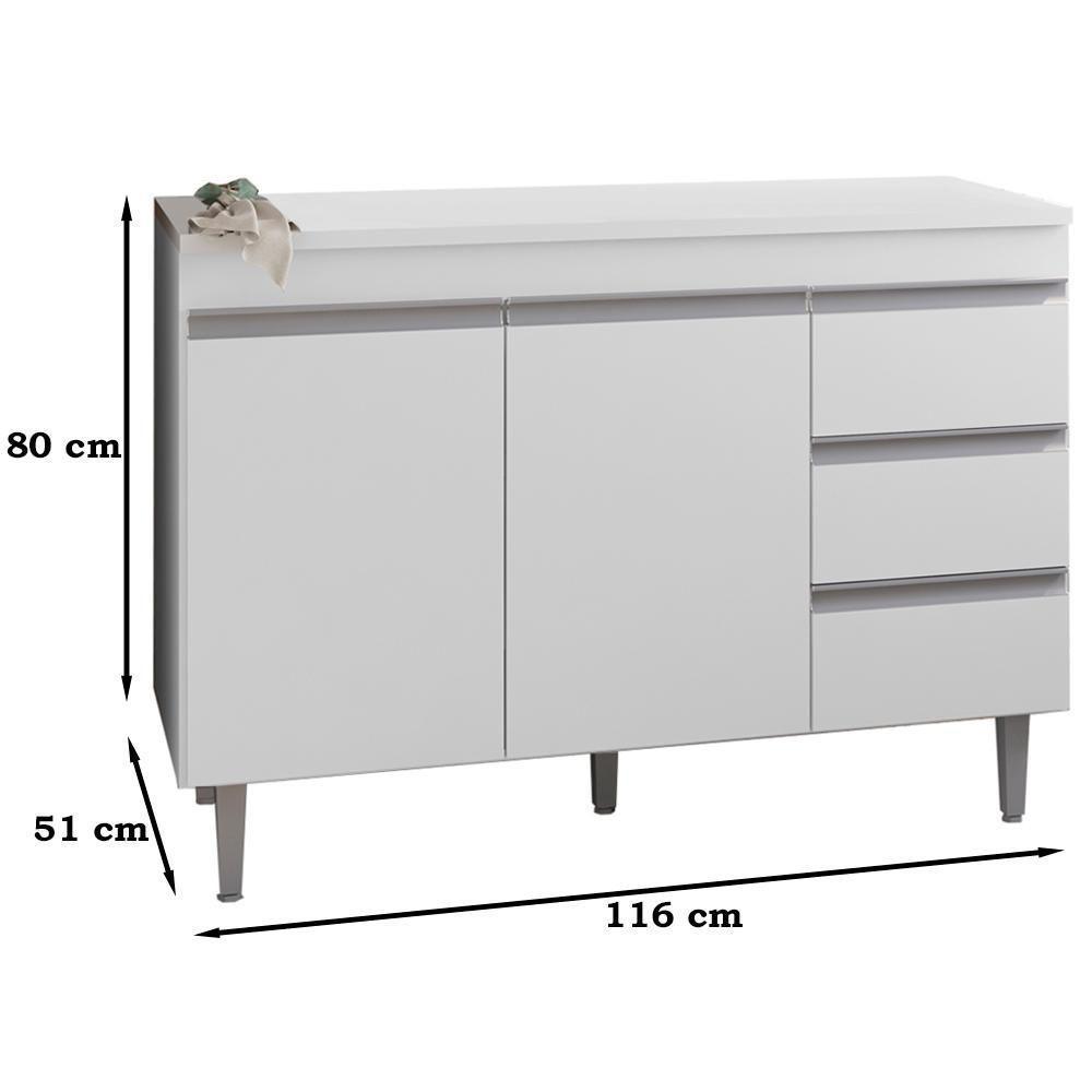 Balcao Com Tampo 120 Cm 2 Portas Andreia Branco Reajl Branco - 7