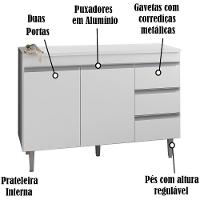 Balcao Com Tampo 120 Cm 2 Portas Andreia Branco Reajl Branco - 8
