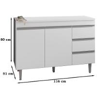 Balcao Com Tampo 120 Cm 2 Portas Andreia Branco Reajl Branco - 10