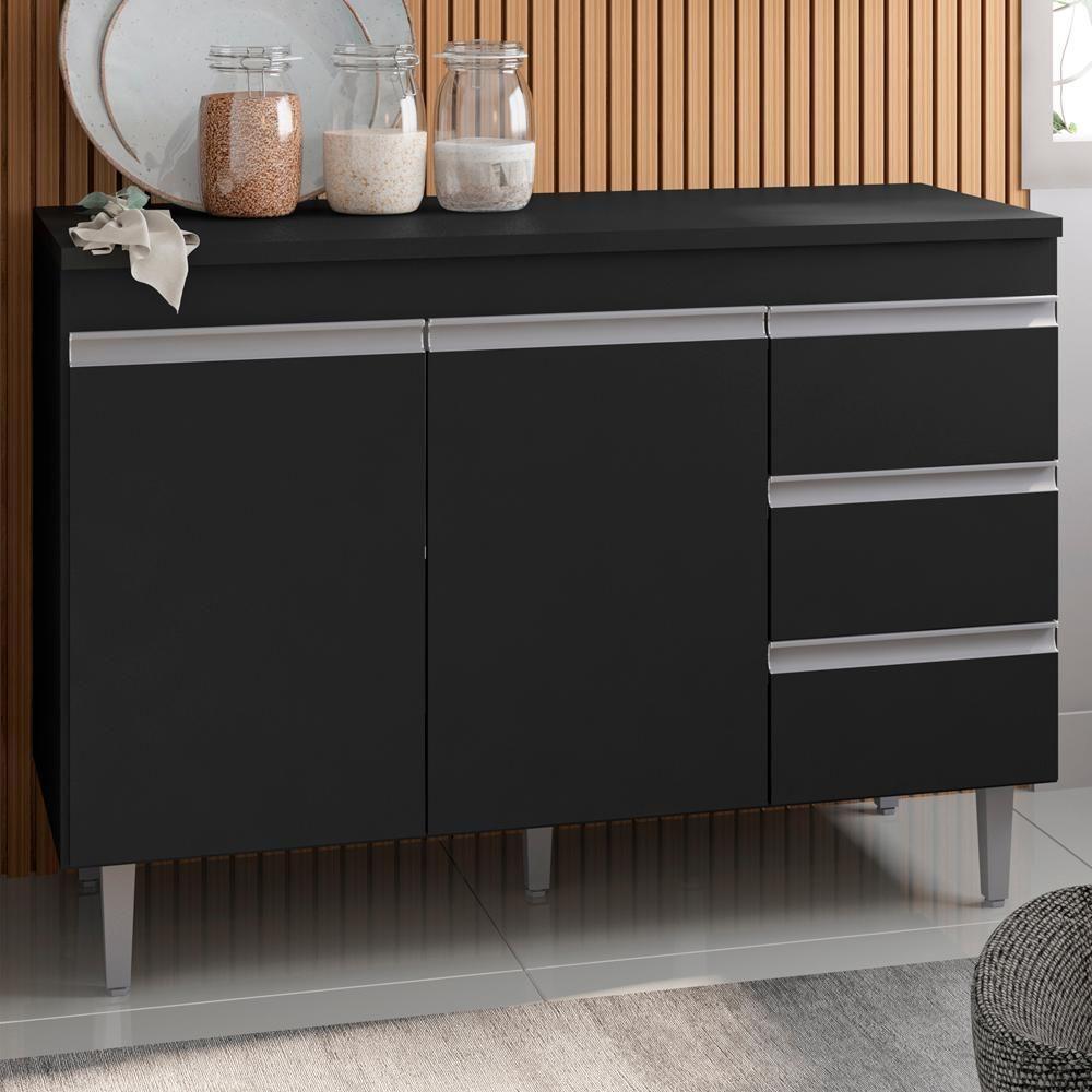 Balcao Com Tampo 120 Cm 2 Portas Andreia Preto Reajl Preto - 3