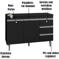 Balcao Com Tampo 120 Cm 2 Portas Andreia Preto Reajl Preto - 13