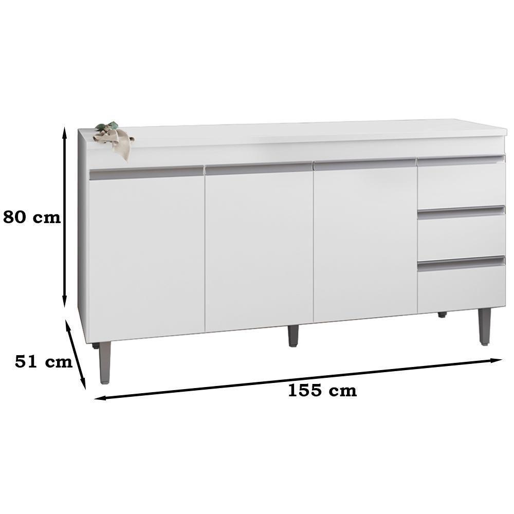 Balcao Com Tampo 160 Cm 3 Portas Andreia Branco Reajl Branco - 5