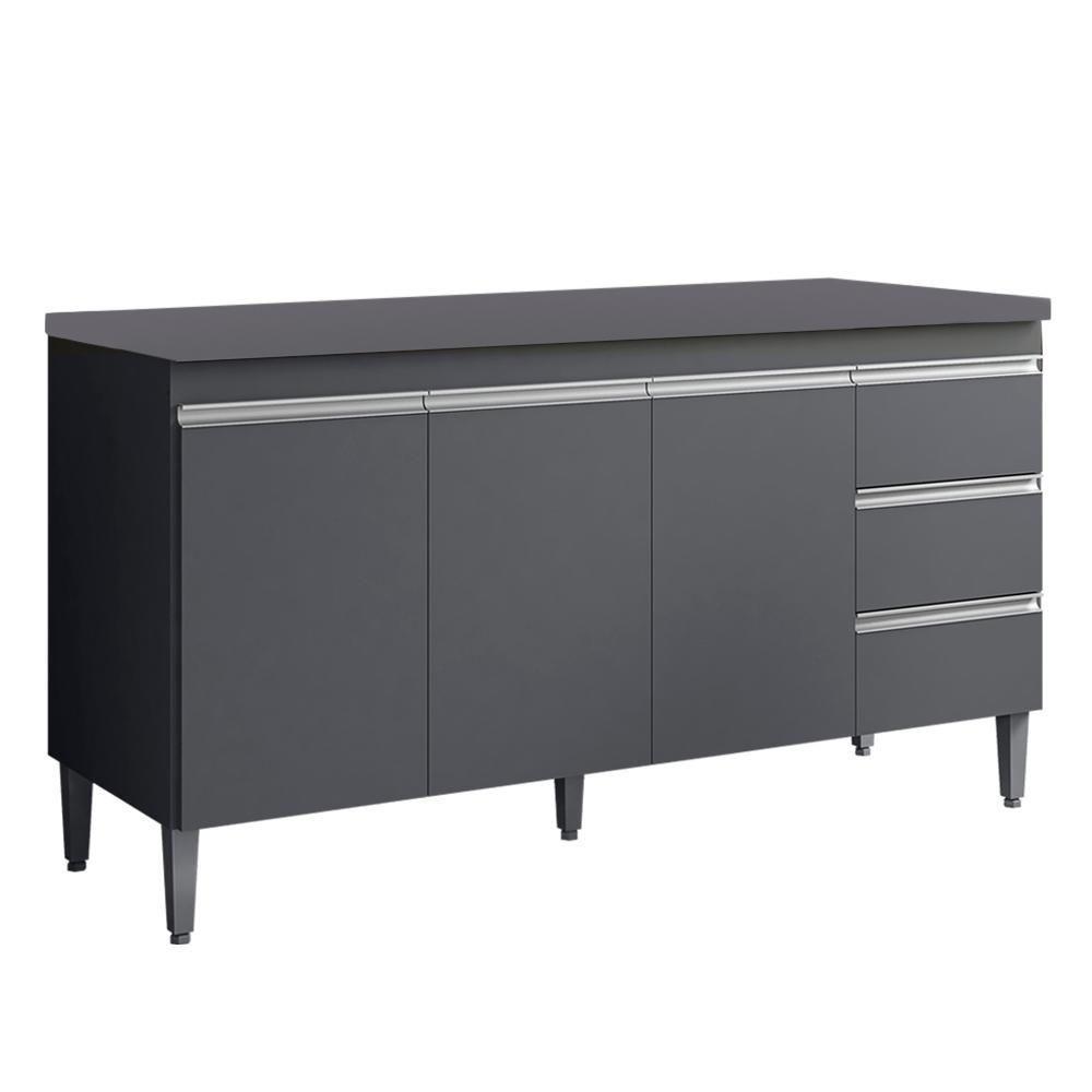 Balcao Com Tampo 160 Cm 3 Portas Andreia Cinza Reajl Cinza - 1