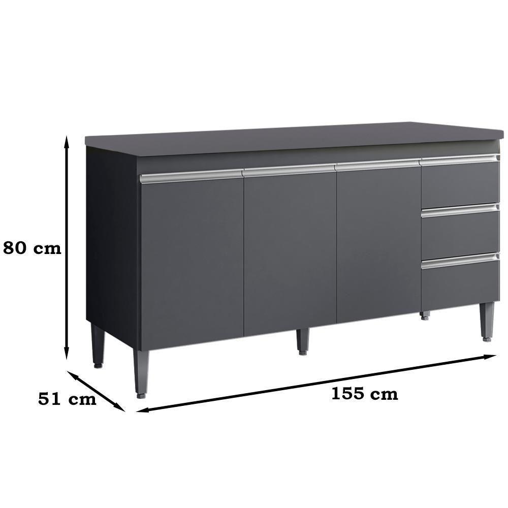 Balcao Com Tampo 160 Cm 3 Portas Andreia Cinza Reajl Cinza - 5