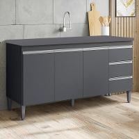 Balcao Com Tampo 160 Cm 3 Portas Andreia Cinza Reajl Cinza - 6