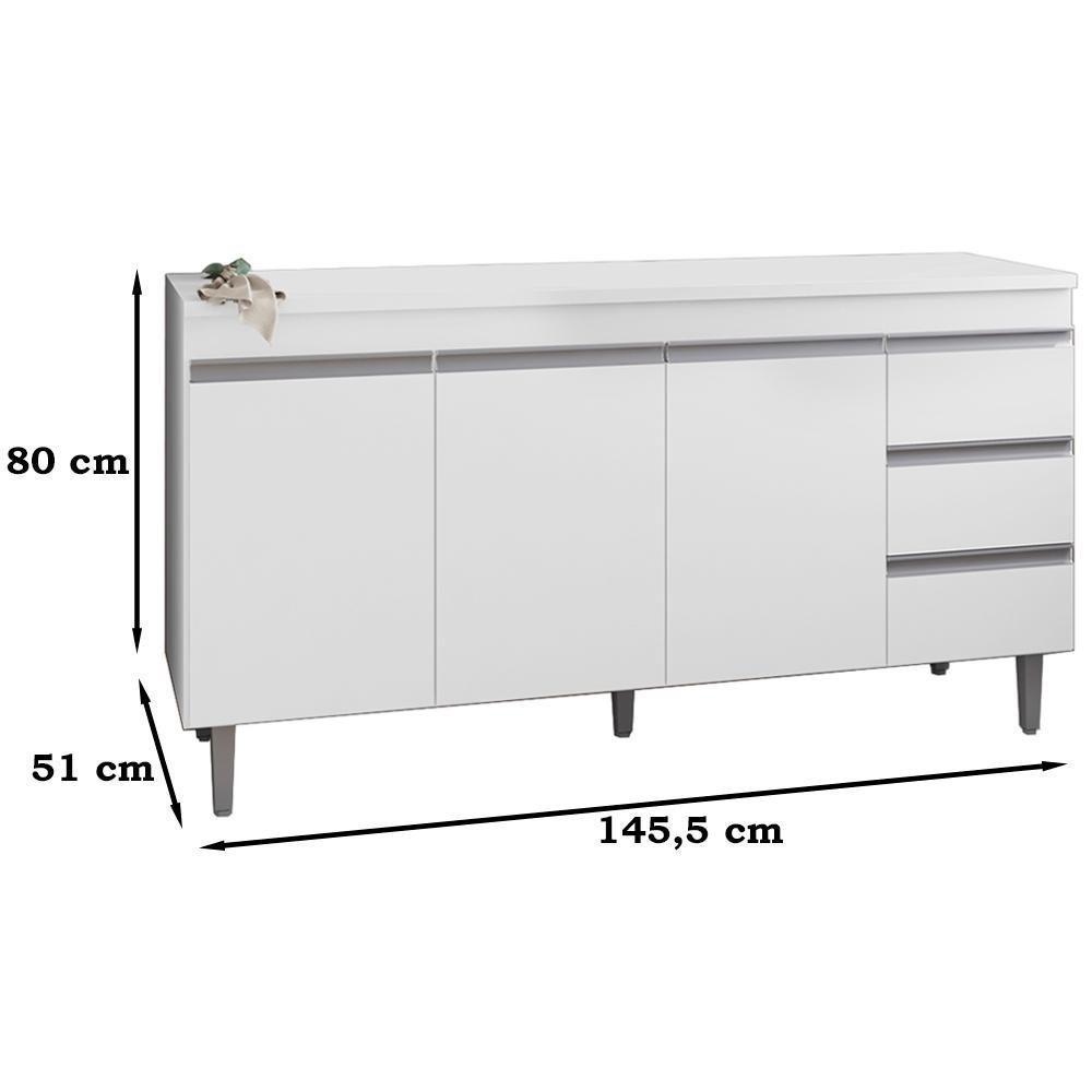 Balcao Com Tampo 150 Cm 3 Portas Andreia Branco Reajl Branco - 6