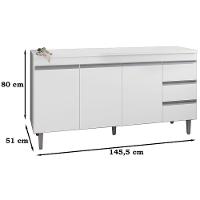 Balcao Com Tampo 150 Cm 3 Portas Andreia Branco Reajl Branco - 16
