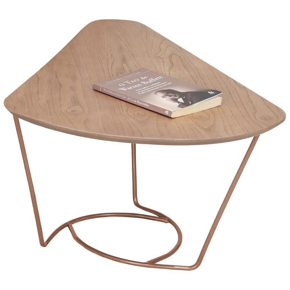 Mesa De Centro Gota Madeira Amendoa Base Metal Cobre Nacc Amendoa Cobre - 1