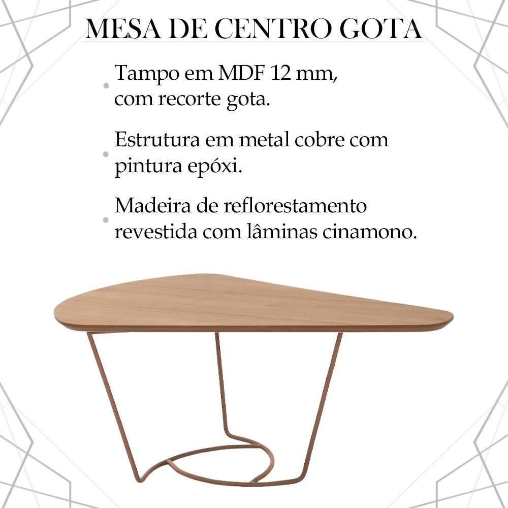 Mesa De Centro Gota Madeira Amendoa Base Metal Cobre Nacc Amendoa Cobre - 4