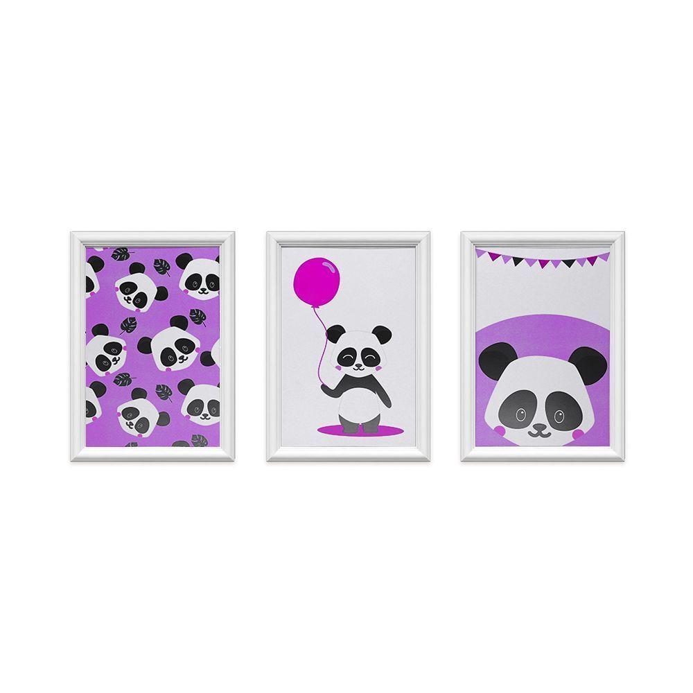 Kit 3 Quadros Decorativos Pandinhas 24x34cm - 1