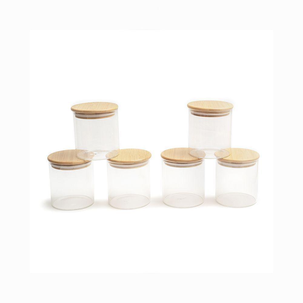 Kit 6 Potes De Vidro Com Tampa De Bambu Oikos 110ml Hermético Redondo - 2