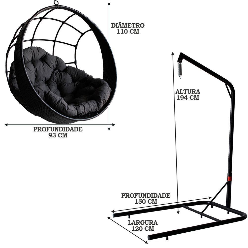 Balanço Suspenso Ninho Preto Em + Almofada Cinza - 3
