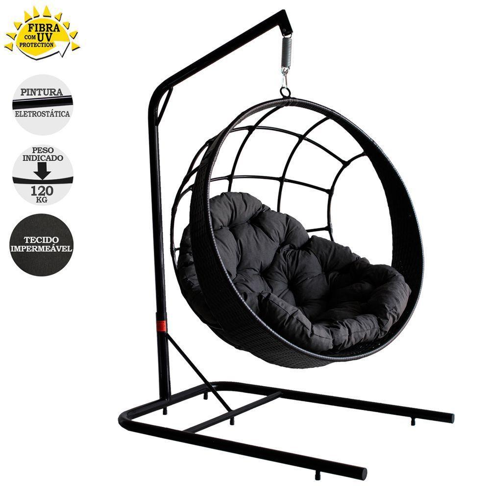 Balanço Suspenso Ninho Preto Em + Almofada Cinza - 4