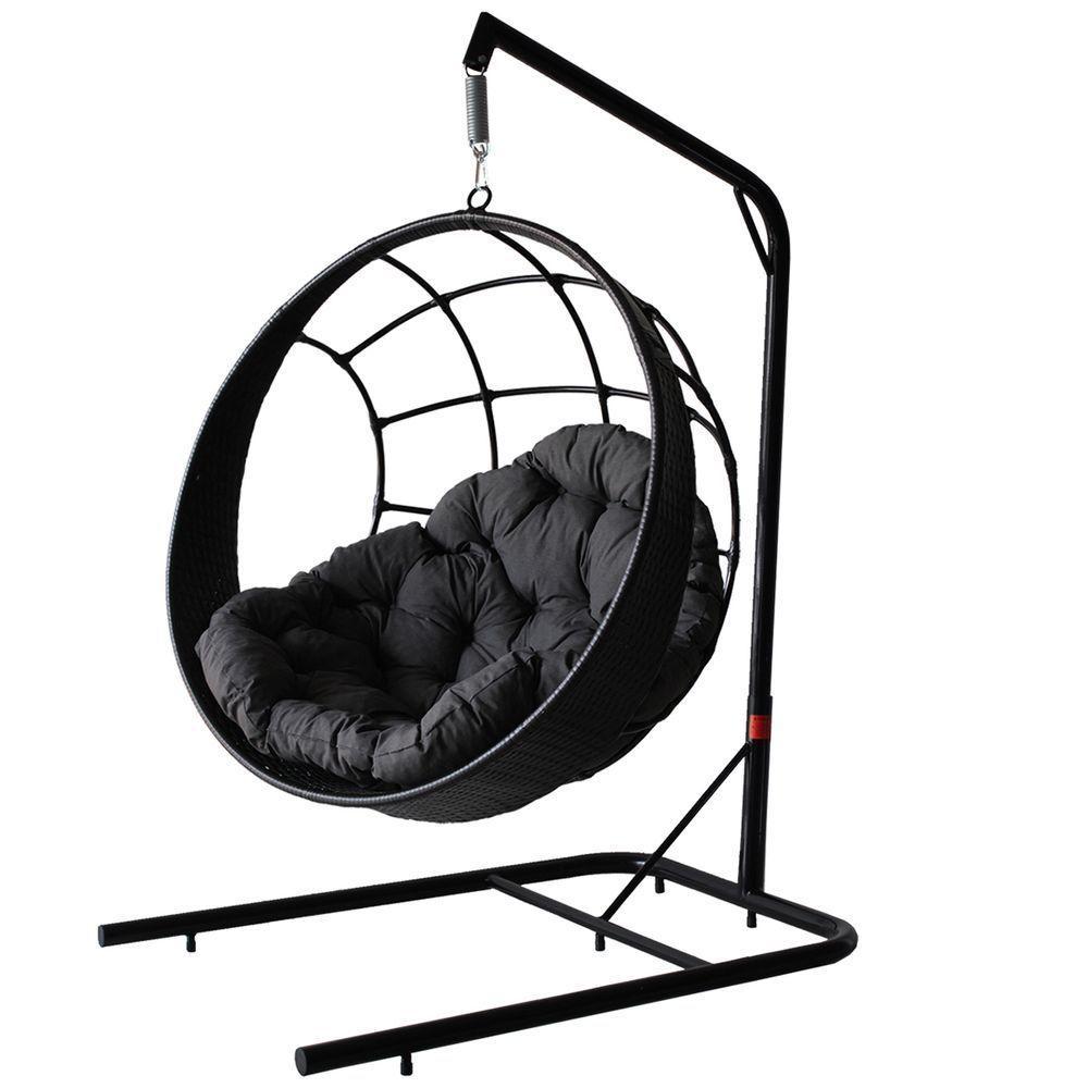 Balanço Suspenso Ninho Preto Em, Almofada Cinza - 1