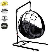 Balanço Suspenso Ninho Preto Em, Almofada Cinza - 4