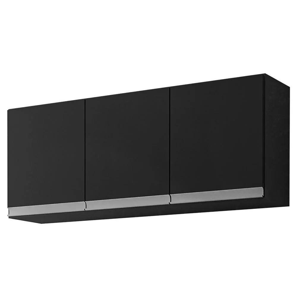 Armário Aéreo Andréia E Balcão Gabinete Sem Tampo Manu 120cm - Ajl Móveis Cor Preto - 5