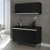 Armário Aéreo Andréia E Balcão Gabinete Sem Tampo Manu 120cm - Ajl Móveis Cor Preto - 1