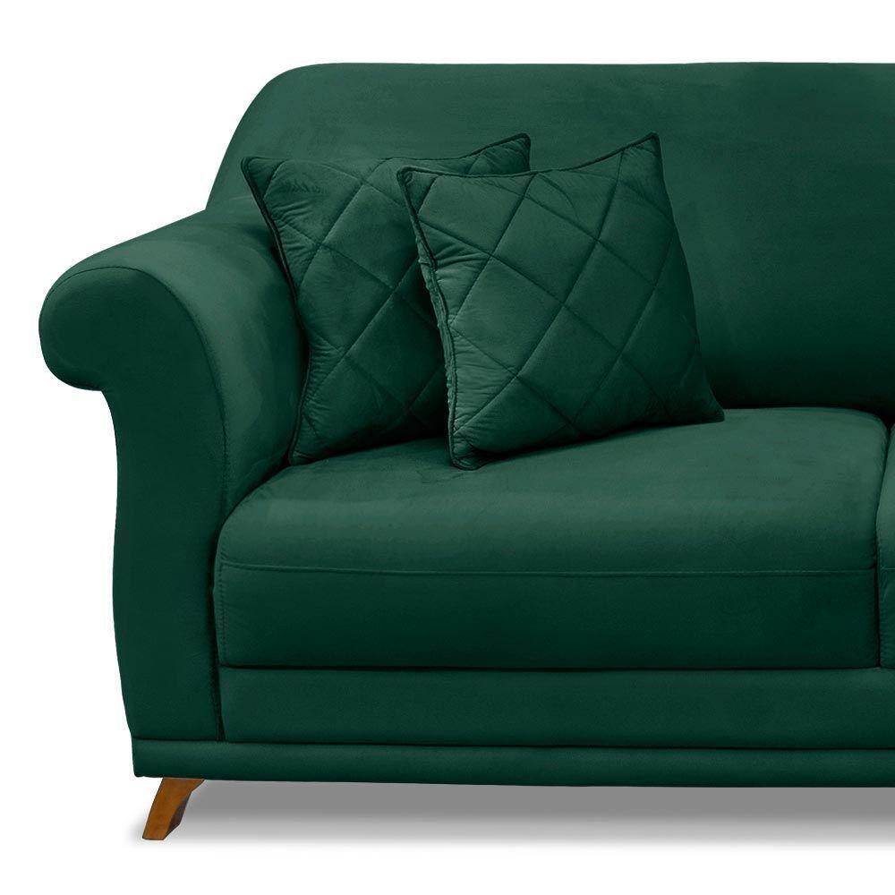 Sofá 160cm 2 Lugares Com 4 Almofadas Veludo Verde Floresta - 2