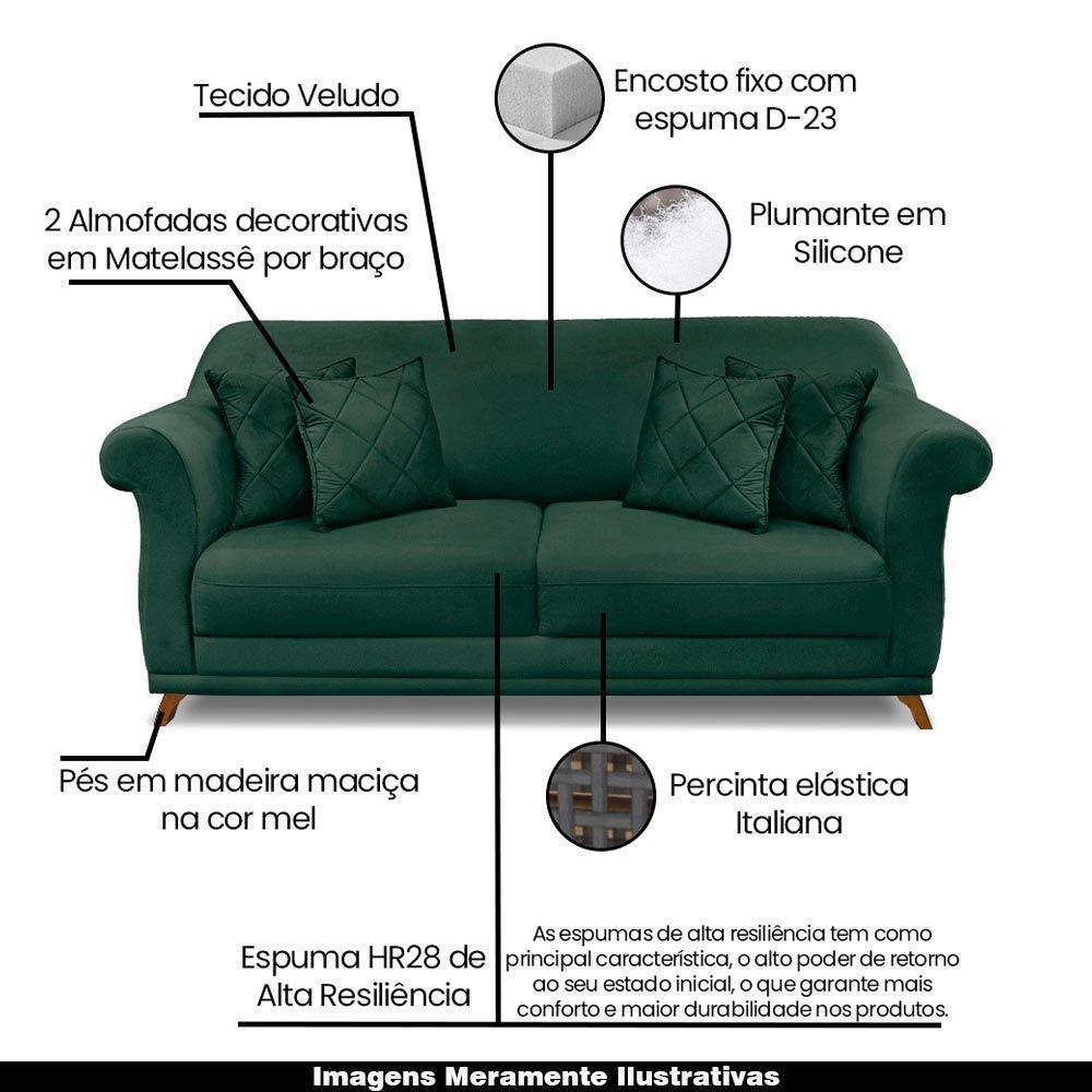 Sofá 160cm 2 Lugares Com 4 Almofadas Veludo Verde Floresta - 7