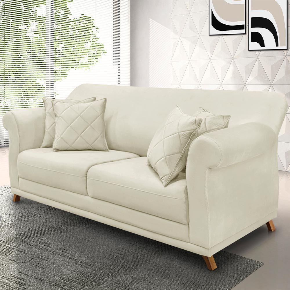 Sofá 160cm 2 Lugares Com 4 Almofadas Veludo Bege - 6
