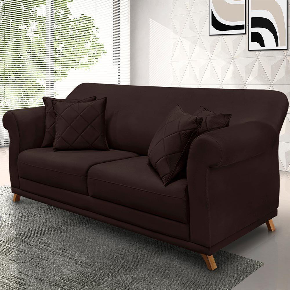 Sofá 160cm 2 Lugares Com 4 Almofadas Suede Café - 5