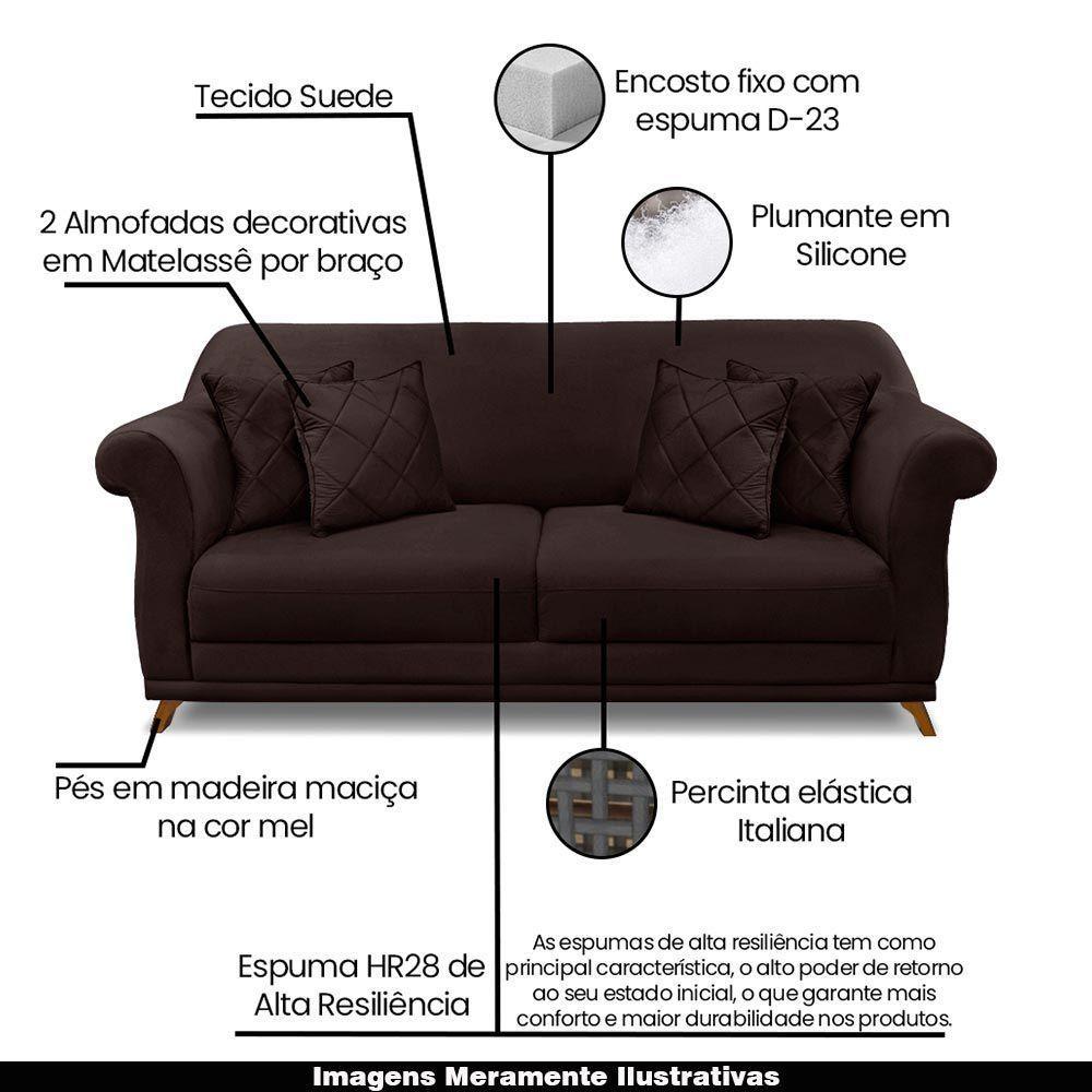 Sofá 160cm 2 Lugares Com 4 Almofadas Suede Café - 7