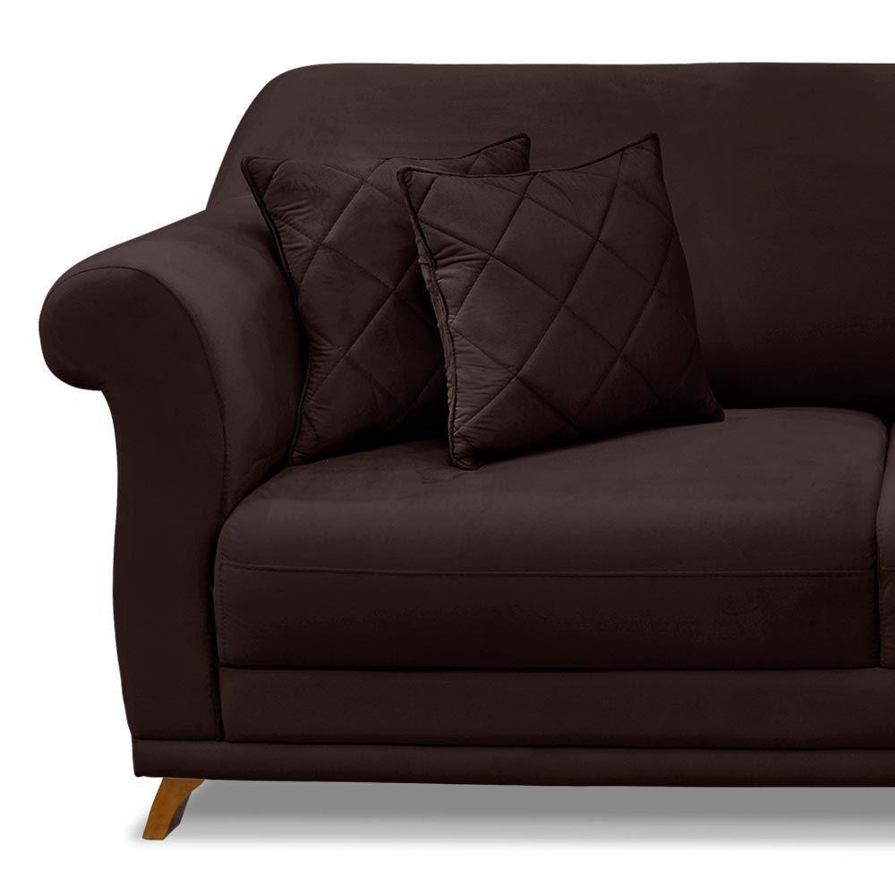 Sofá 200cm 3 Lugares Com 4 Almofadas Suede Café - 4