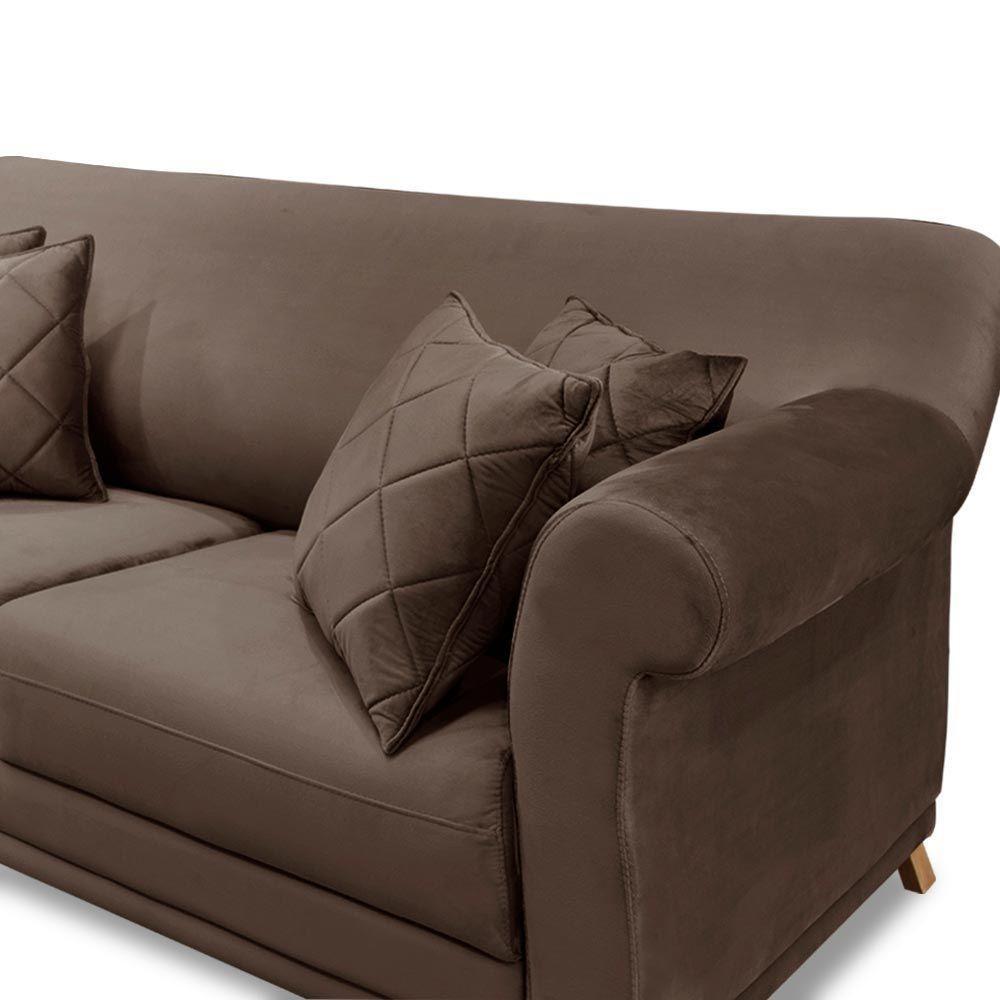 Sofá 160cm 2 Lugares Com 4 Almofadas Veludo Marrom - 3