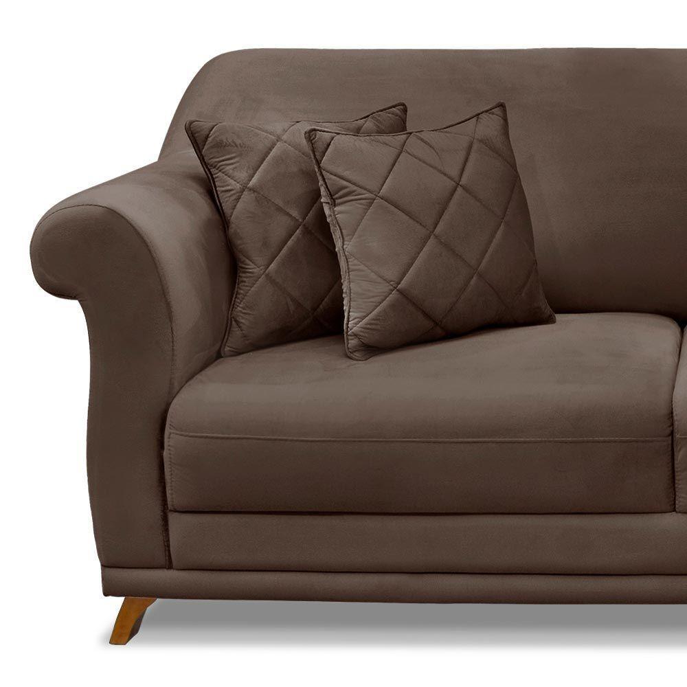 Sofá 160cm 2 Lugares Com 4 Almofadas Veludo Marrom - 4