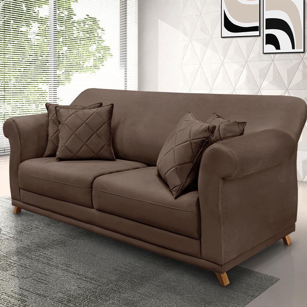 Sofá 160cm 2 Lugares Com 4 Almofadas Veludo Marrom - 5