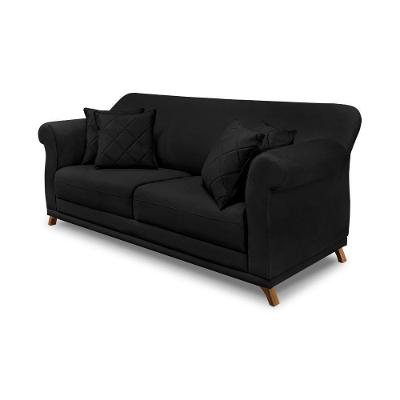 Sofá 180cm 2 Lugares Com 4 Almofadas Suede Preto