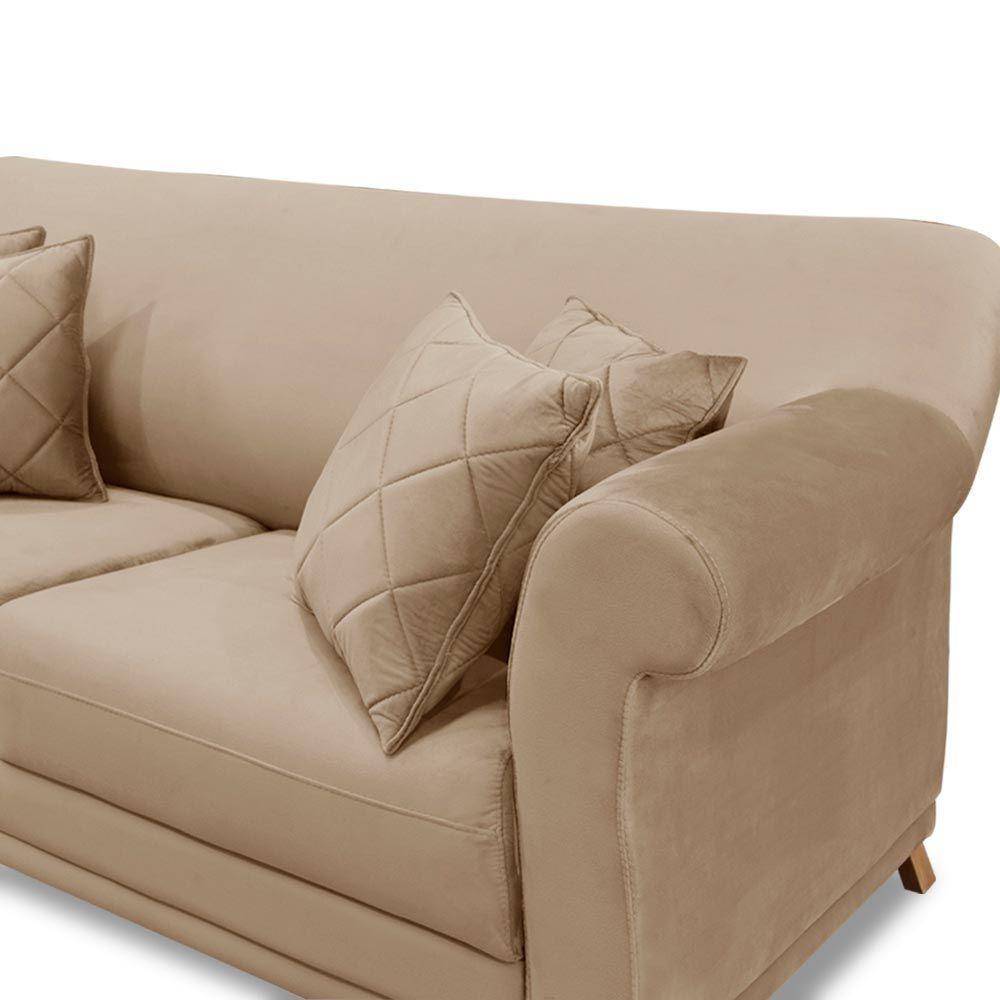 Sofá 160cm 2 Lugares Com 4 Almofadas Suede Bege - 3