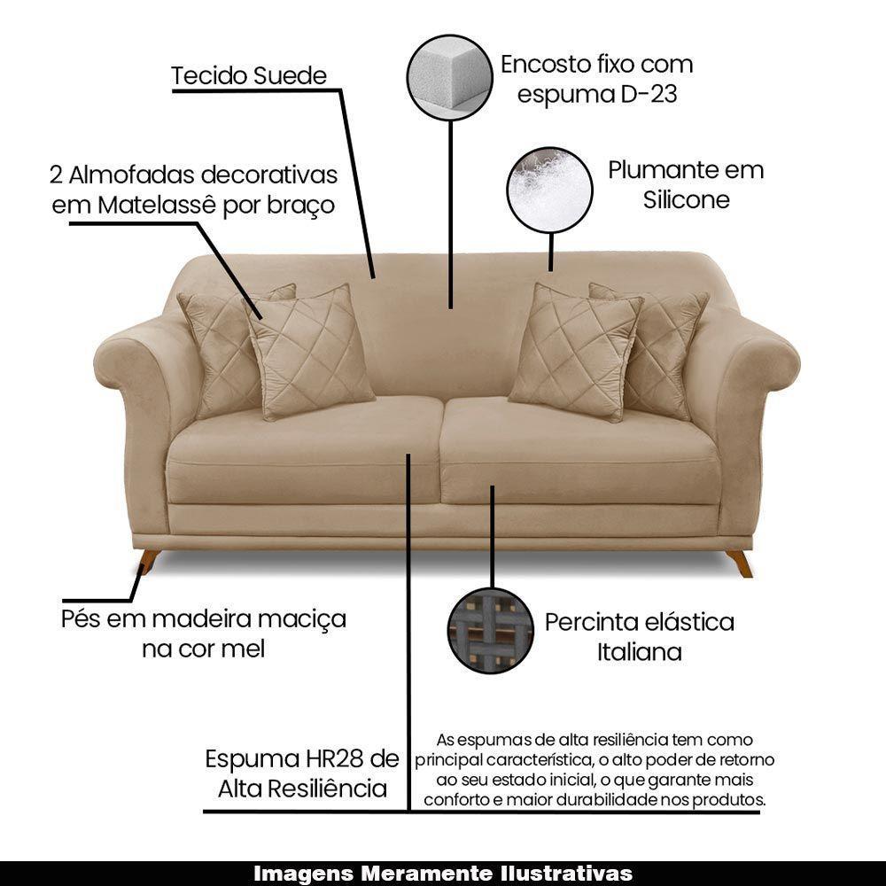 Sofá 160cm 2 Lugares Com 4 Almofadas Suede Bege - 7