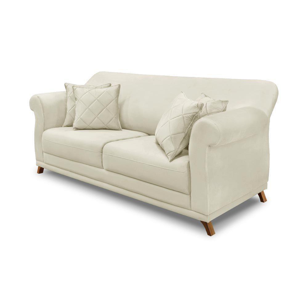 Sofá 180cm 2 Lugares Com 4 Almofadas Veludo Bege - 1