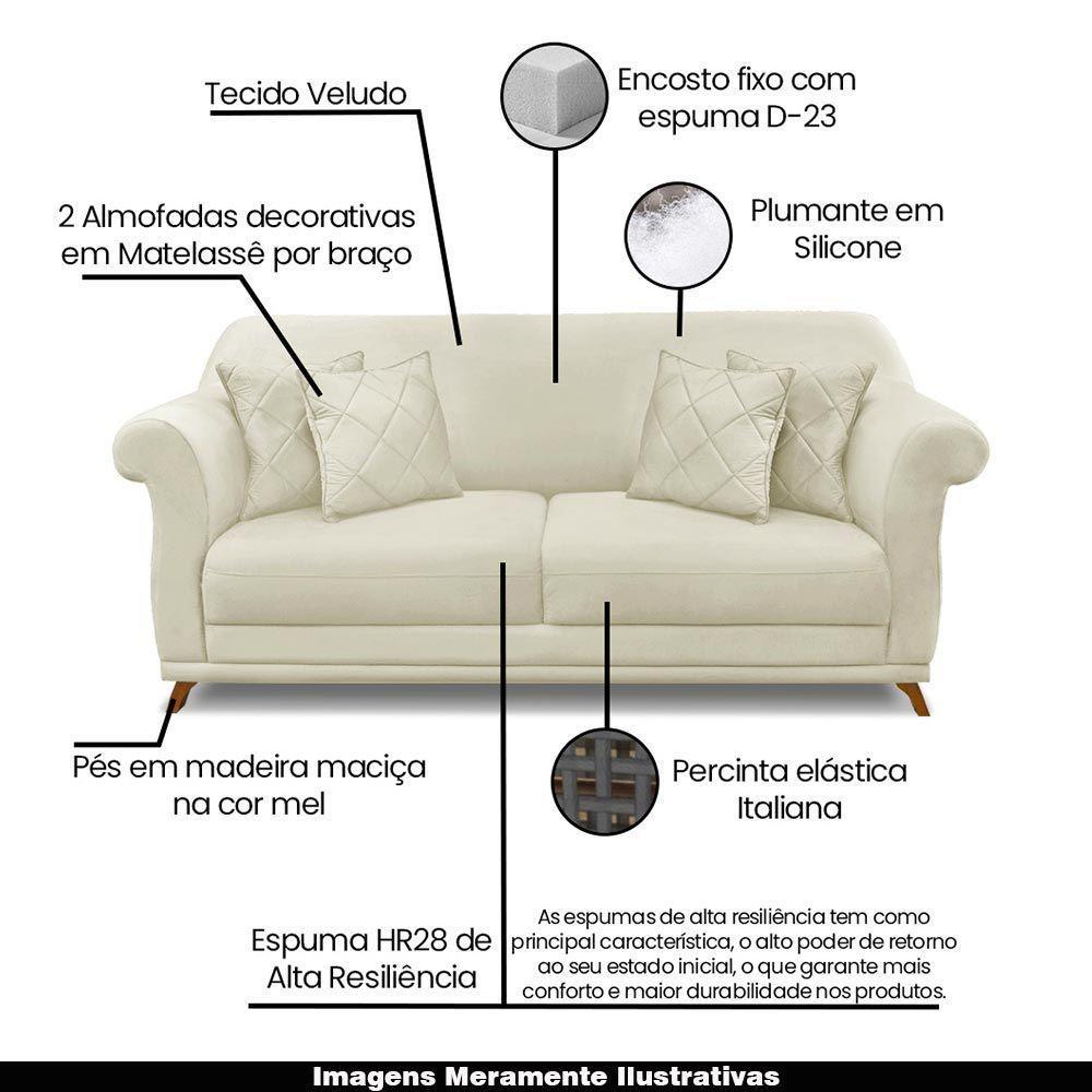 Sofá 180cm 2 Lugares Com 4 Almofadas Veludo Bege - 7