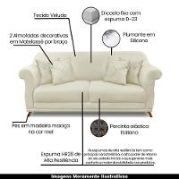 Sofá 180cm 2 Lugares Com 4 Almofadas Veludo Bege - 7