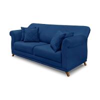 Sofá 220cm 3 Lugares Com 4 Almofadas Suede Azul Marinho - 1