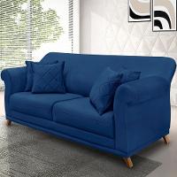 Sofá 220cm 3 Lugares Com 4 Almofadas Suede Azul Marinho - 8