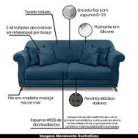 Sofá 160cm 2 Lugares Com 4 Almofadas Veludo Azul Marinho - 6