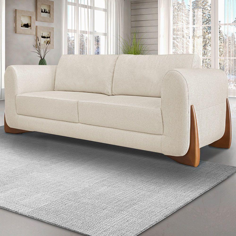 Sofá 3 Lugares 250cm Pés Em Madeira Buzz Off White Rústico - 4