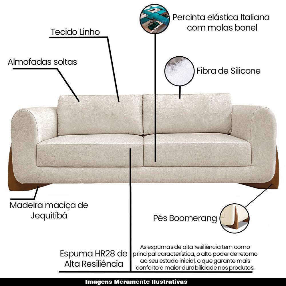 Sofá 3 Lugares 250cm Pés Em Madeira Buzz Off White Rústico - 7