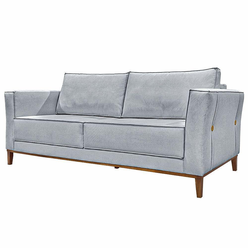 Sofá 2 Lugares 190cm Pés Em Madeira Tarantino Cinza Rústico - 2