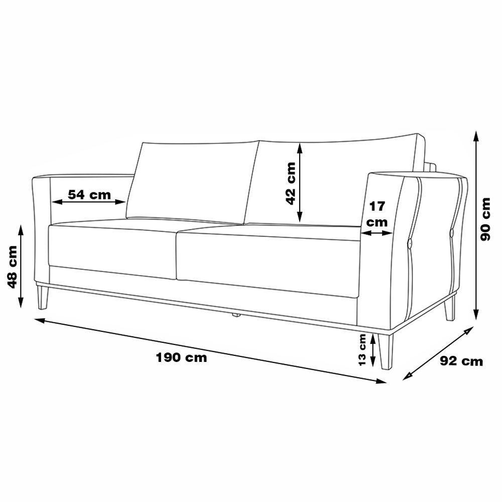Sofá 2 Lugares 190cm Pés Em Madeira Tarantino Cinza Rústico - 9