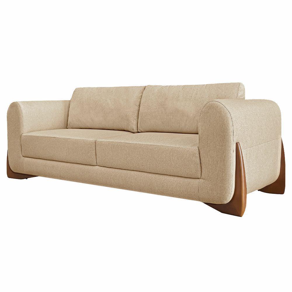 Sofá Decorativo 3 Lugares 250cm Pés Em Madeira Buzz Bege - 1