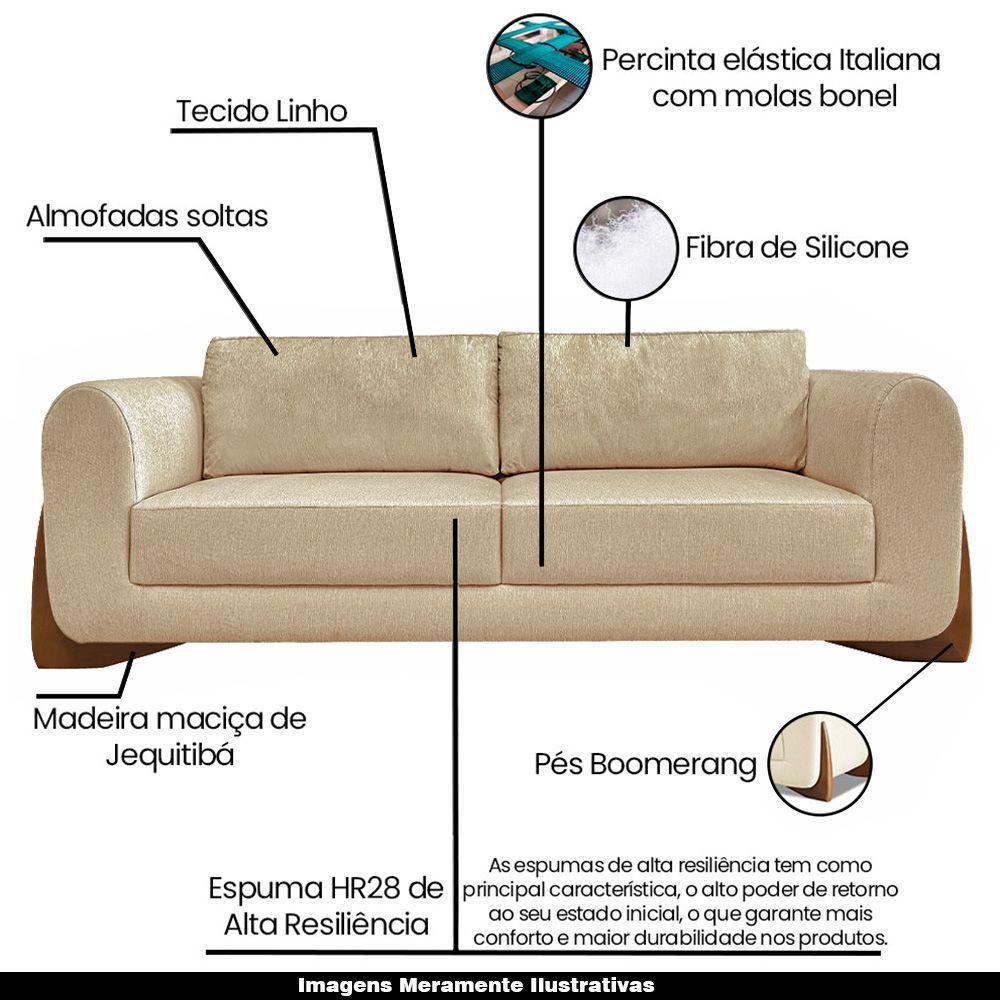 Sofá Decorativo 3 Lugares 250cm Pés Em Madeira Buzz Bege - 7