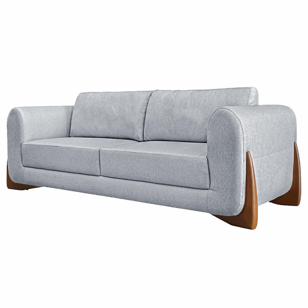 Sofá 3 Lugares 230cm Pés Em Madeira Buzz Cinza Rústico - 1