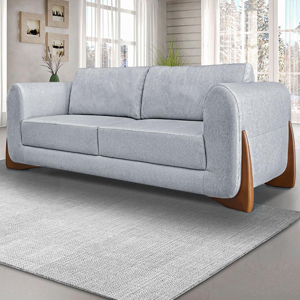 Sofá 3 Lugares 230cm Pés Em Madeira Buzz Cinza Rústico - 5