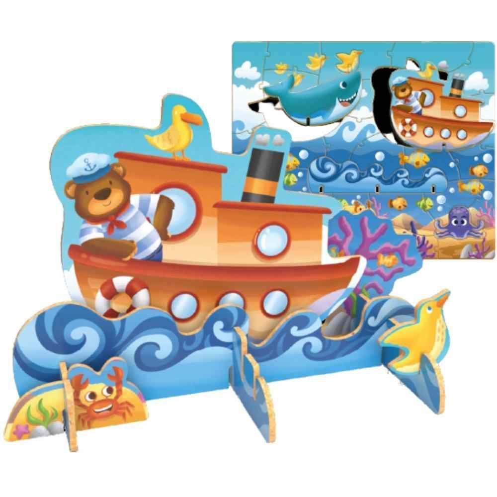 Quebra-Cabeça 3D - Bichos A Bordo - Madeira - 2655 - Brincadeira De Criança - 1