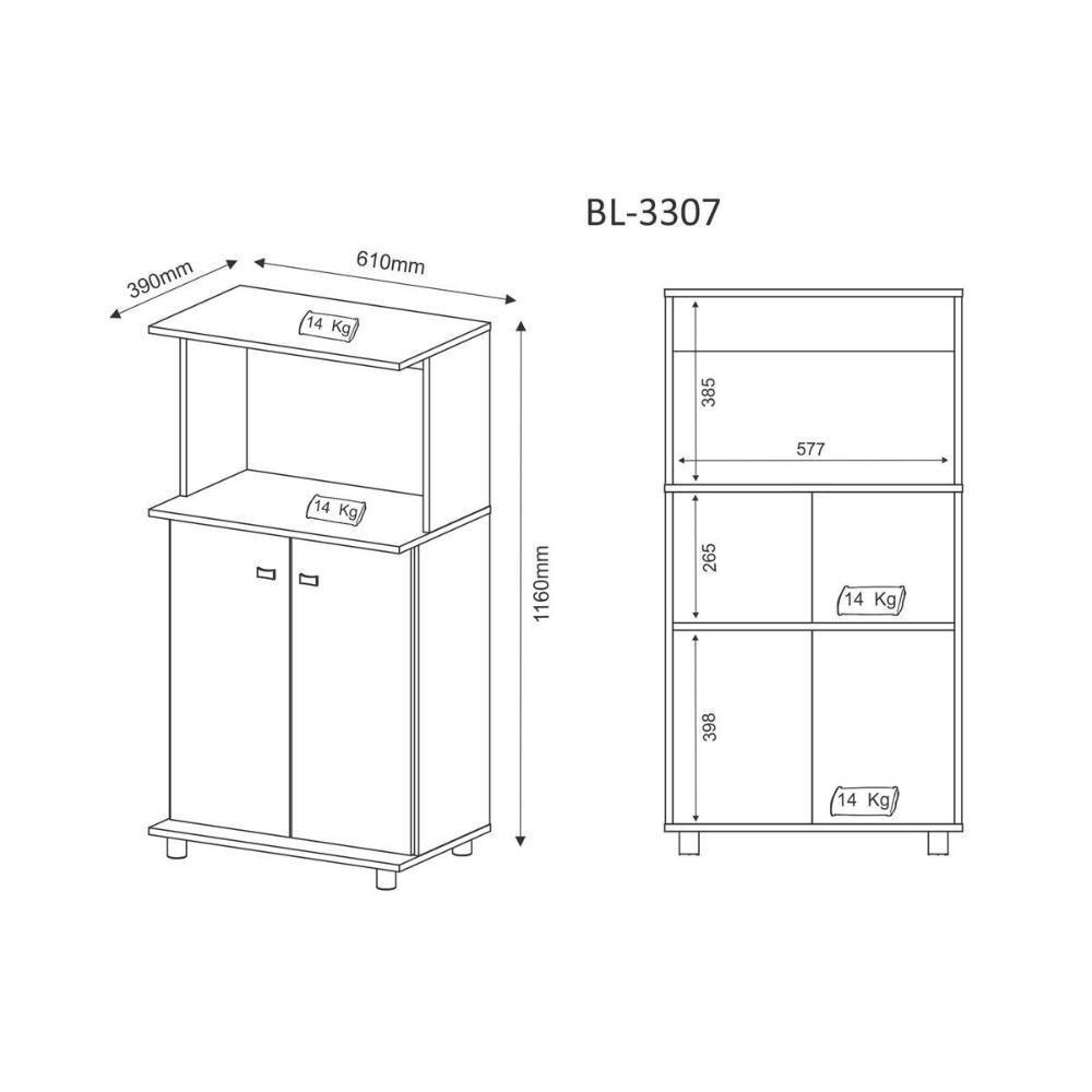 Balcão Lavanderia Multiuso BL-3307 c/ 2 Portas e Nicho p/ Microondas 60cm Branco - Tecno Mobili - 2