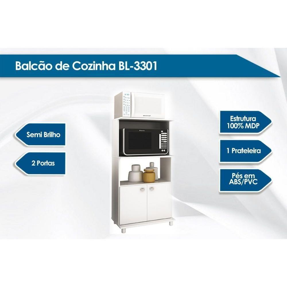 Balcão Lavanderia Multiuso BL-3301 c/ 2 Portas e 2 Nichos 60cm Branco - Tecno Mobili - 3